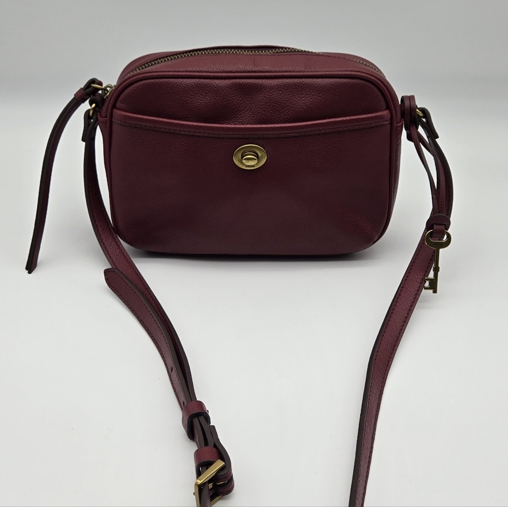 Fossil Red Burgundy Leather Crossbody Bag with Adjustable Strap